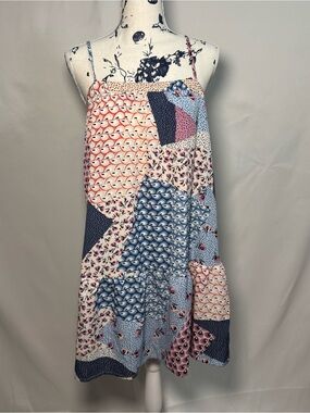 Patchwork Print Mini Dress in Blue and Pink